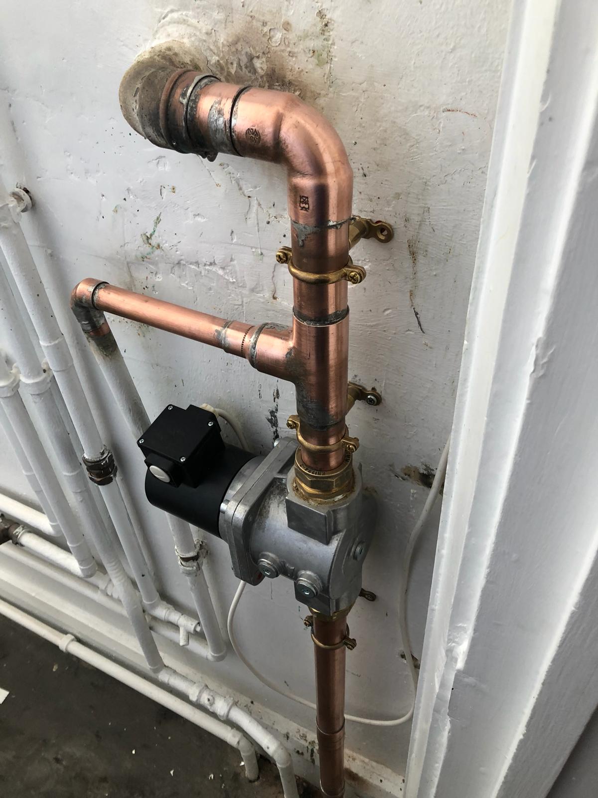 Gas solenoid valve fitted on new copper gas pipework