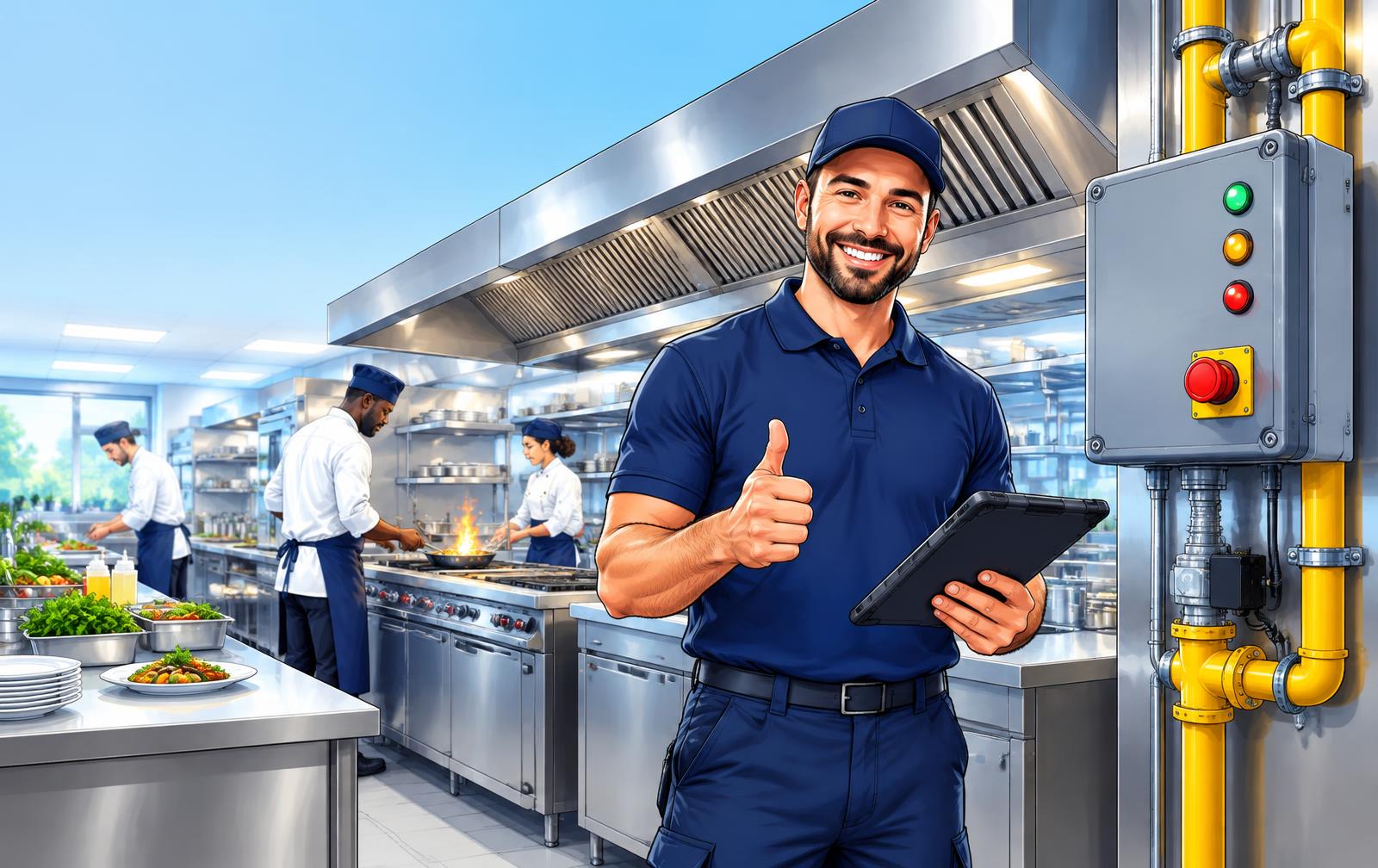 Gas interlock engineer in a working commercial kitchen